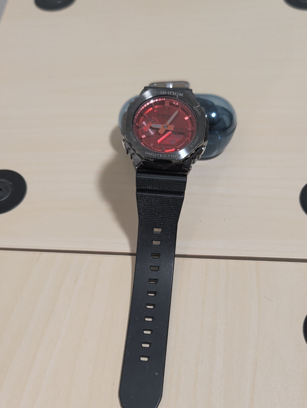 G-SHOCK GM2100B-4A Stainless Case Watch with Red Dial and Black Strap